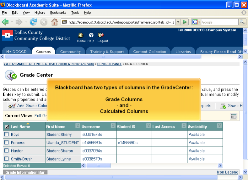 Short software demo video on how to add a grade column to Blackboard.